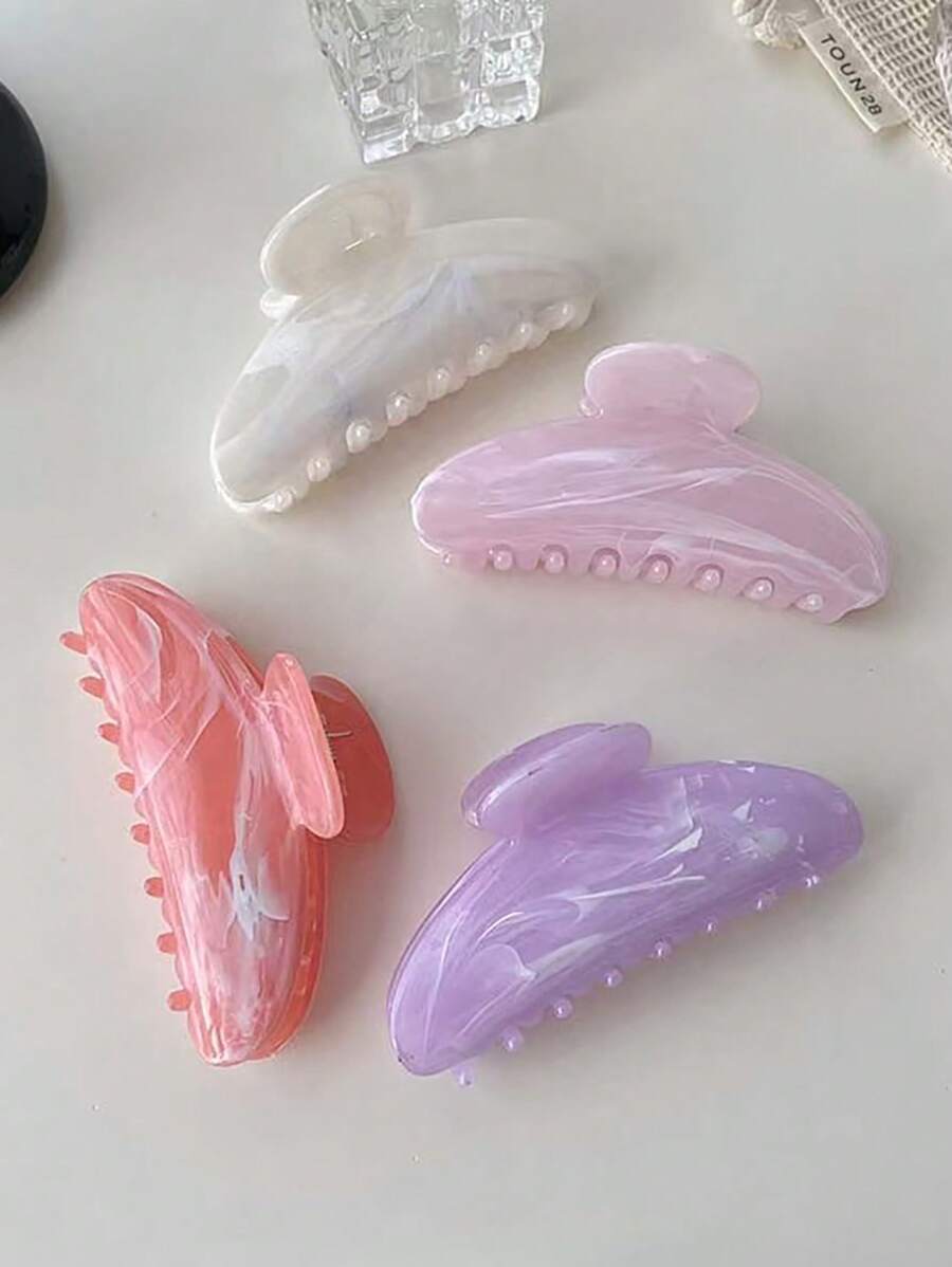 新款高端大理石纹理发夹，大号夹子，适合优雅的盘发发型，多功能半圆形新月发饰发爪夹 - 彩色 - 查看 1