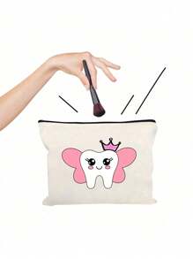 牙刷、牙齿印花卡通包、女士化妆包、学校铅笔袋、旅行盥洗包、女士可重复使用盥洗包储物袋手提包零钱包派对礼品学校铅笔盒牙医礼品 - 彩色 - 查看 5