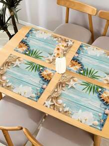 4pcs/6pcs Beach Vacation Style Marine Series Placemat, Starfish And Shell Design For Restaurant Decor - Multicolor - View 5