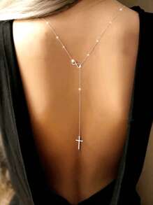 1pc Elegant And Delicate Lucky Infinite Symbol Silver Long Back Chain For Women Simple Charm Retro Silver Cross Draw Elongated Silver Necklace For Girls Gorgeous Lucky Figure 8 And Cross Long Silver Sweater Chain For Women Fashion Sexy Party Jewelry For Women Suitable For Women Wear Four Seasons To Give Good Friends Gifts - Silver - View 2