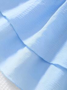 Young Girl Cute Bowknot Adjustable Strap Pleated Double-Layer Hem Light Blue Dress - Blue - View 7