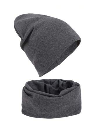 2 件套儿童纯色无檐小便帽和围巾套装，针织保暖帽子和围巾套装，适合幼儿和儿童，春秋冬