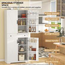 VOWNER Mueble de cocina VOWNER con 12 estantes en la puerta y 4 cajones, aparador, aparador, mueble alto de cocina con estantes regulables, 183x76x40cm