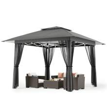 13x13 Pop Up Gazebo Tent With Mosquito Netting, Outoor Canopy Tent With 4 Sandbags, 8 Stakes, 4 Ropes, Roller Bag, Pop Up Canopy Tent For Lawn Backyard Garden Deck,Outdoor Furniture - 灰色 - 查看 2