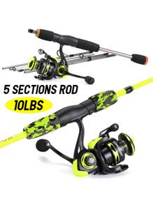 SOUGAYILANG Kit de Combo de Pesca: Caña de Spinning de 5 Secciones de Fibra de Vidrio y Carrete de Aluminio con Relación de Engranaje 5.2:1 - Carrete de Pesca Intercambiable Derecha/Izquierda con Kit de Accesorios de Pesca (Especificación de Línea de Pesca Aleatoria)