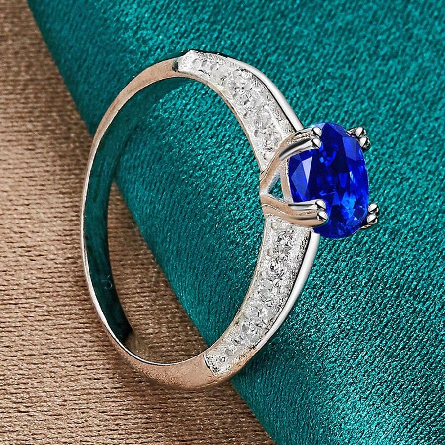 Nhẫn mạ bạc 925 đính đá Zirconia xanh dương, size 7-10, dành cho nữ, thích hợp cho đám cưới, tiệc tùng, trang sức quyến rũ. - Bạc - Xem 1