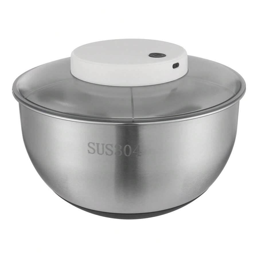 Electric Salad Spinner With Stainless Steel Bowl, Battery Indicator, And Draining Basket, Ideal For Healthy Meal Prep - Multicolor - View 1