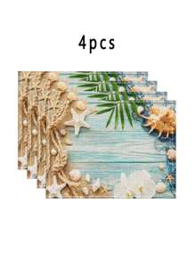 4pcs/6pcs Beach Vacation Style Marine Series Placemat, Starfish And Shell Design For Restaurant Decor - Multicolor - View 12