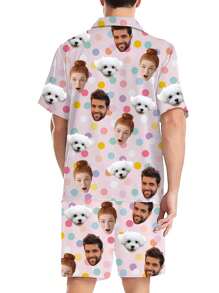 Conjunto de pijama personalizado para hombres, nueva temporada de primavera, con polo, estampado personalizado, de manga corta y pantalón corto, 2 piezas, cómodo y casual