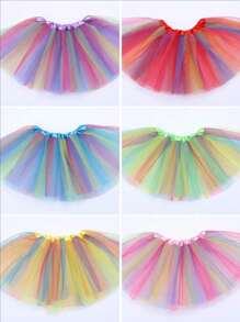 1pc Rainbow Striped Tulle Tutu Skirt, 30cm Youth Waist, Ballet Performance Costume Skirt, Suitable For All Seasons - Dance/Party/Stage Costume