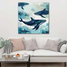 1 Piece Home Decor Wall Framed Canvas Whale Sea Ocean Pattern Home Decor Framed Canvas Wall Art Paintings For Living Room - Canvas Framed Print Wall Artworks Bedroom Decoration Office Wall Decor - Multicolor - View 4