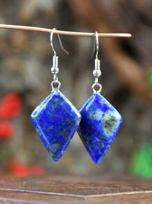 复古菱形天然石耳环、几何石英和虎眼石吊坠耳环（天然石颜色各异） - 彩色 - 查看 13