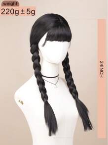 24-Inch Black Braided Wigs With Pigtails, High-Temperature Fiber For Cosplay Performance