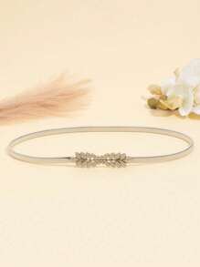 1pc Women's Fashion Versatile Gold/Silver Leaf Elastic Waist Belt