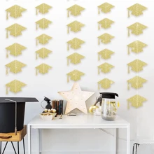 12pcs Graduation Party Hanging Decor, Glitter Black And Gold Graduation Cap, Suitable For Graduation Season Student Party Background Decor, Graduation Ceremony Decoration - Multicolor - View 9