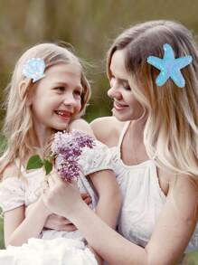 6 件装女孩贝壳海星发夹套装闪光珍珠贝壳发夹多色头饰发夹女孩配饰 - 彩色 - 查看 6