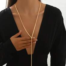 1 pieza Collar largo en Y, de acero inoxidable chapado en oro de 18 quilates, ajustable, incoloro, collar de suéter con cordón simple, personalizado, hueso de serpiente plano, collares de mujer, collares de oro, de alta gama, de moda, collares de hueso de serpiente con borla, adecuado para uso diario, vacaciones, citas, regalos, Ramadán, Día de la Madre, Día del Padre, Eid al-Adha, Navidad, Halloween, San Valentín, Año Nuevo
