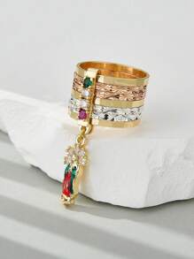 1 pieza Anillo artesanal de Tadeo de tres colores con colores de gemas aleatorios, adecuado para uso diario y de fiesta para damas, regalo ideal para amigas y mejores amigas