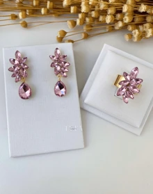 Emerald Green Navy Blue Fuchsia Party Earrings And Ring / Crystal Earrings / Orange Earrings / Brown Earrings / Purple Earrings / Lilac Earrings / Mint Green Earrings / Mint Earrings / Baby Pink Earrings / Pink Earrings / Mocha Mousse Earrings / Marsala Earrings / Red Earrings /  Earrings - 淺粉色 - 查看 1