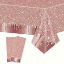 Pink Rose Gold Birthday Party Tablecloth, Wedding Diamond Sequin Disposable Tablecloth, 137*274cm/137*180cm For Party Arrangement, Tableware Set, Party And Wedding, Party Supplies, Home Goods - Rose Gold - View 1