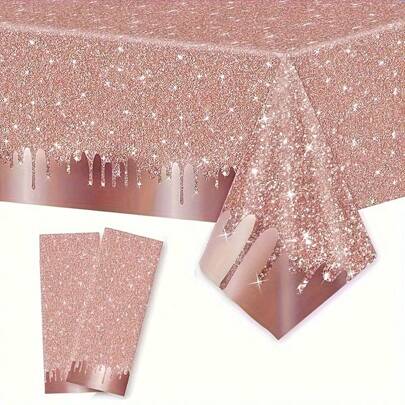 Pink Rose Gold Birthday Party Tablecloth, Wedding Diamond Sequin Disposable Tablecloth, 137*274cm/137*180cm For Party Arrangement, Tableware Set, Party And Wedding, Party Supplies, Home Goods