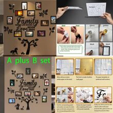 10-Pcs Family Tree Wall Decal With Horse And Cat Frames, 47.24 X 47.24 Inches, Black/Gold/Silver, Modern Style Removable Self-Adhesive Acrylic Wall Art For Living Room, Bedroom, Gallery Mirror Decoration, DIY Photo Frames, Leaf Pattern, Suitable For Living Room, Bedroom, Office Wall Decor - Asymmetrical Shape Mirror Effect Sticker Stickers Personalised Stickers