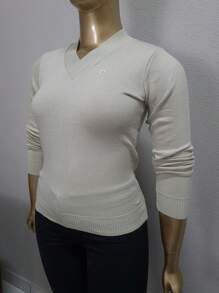 Basic V-Neck Blouse Size G | Basic G | Elastane Blouse Size G - 米色 - 查看 4