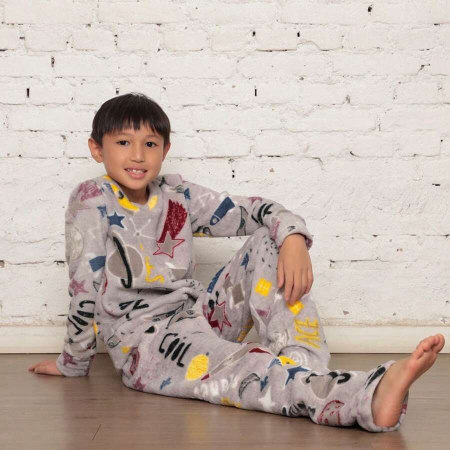 ***Check The Measurements Carefully*** Children's Pajama Set/Fleece Ultra Soft/Boy, Unisex. - Grey - View 1