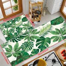 1pc Green Plant Printed Anti-Slip Silicone Mud Kitchen Rug, 3D Rectangular Carpet For Living Room, Bedroom, Corridor, Bathroom, Laundry Room - Polyester, Suitable For Indoor And Outdoor Home Decor