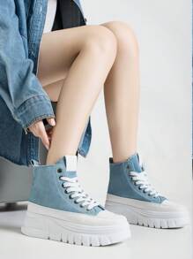 Alan Vincent 2025 New Women's Blue Shoes, Elegant And Stylish, Thick-Soled Casual Sneakers, Comfortable Outdoor Versatile, Student Lace-Up Canvas Shoes, Women's Black Casual Shoes, Casual Outfit - Blue - View 6