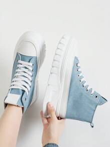 Alan Vincent 2025 New Women's Blue Shoes, Elegant And Stylish, Thick-Soled Casual Sneakers, Comfortable Outdoor Versatile, Student Lace-Up Canvas Shoes, Women's Black Casual Shoes, Casual Outfit - Blue - View 9