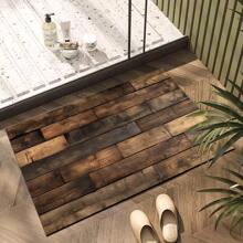 1 pieza Alfombra de silicona con patrón de grano de madera retro antideslizante para cocina de barro, impresión 3D rectangular, apta para sala de estar, dormitorio, pasillo, baño, lavandería - Alfombra de poliéster para decoración del hogar interior y exterior - FUCFD130 - Ver 5