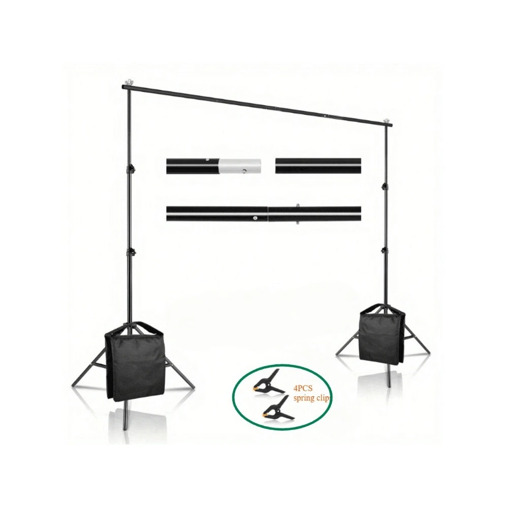 NEWKS Photography Backdrop Stand Kit, 78.7x118.1/78.7x78.7 Inch, Iron Frame, Includes 4 Clips, 2 Sandbags, And 1 Straight Tube Bag Studio Lighting Equipment, For Photography, Video, Birthdays, Parties