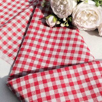 1 件红白格子布，100% 涤纶，适用于背景布、摄影装饰、手工 DIY 礼品、桌布、窗帘、沙发套