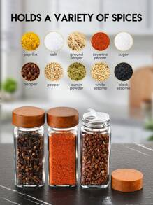 6-12pcs Labeled Spice Jars, Glass Spice Jars With Bamboo Lids, Essential Kitchen Supplies, Spice Jar Set, Kitchen Set, Spice Rack, Cabinet Spice Rack - Brown-8-piece Set - View 3