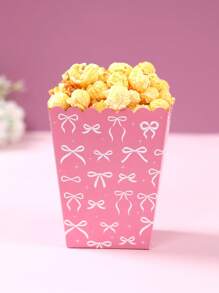 10pcs White/ Pink Background Bow Pattern Paper Popcorn Box, Popcorn Cups, Food Snack Box, Wedding Birthday Babe Shower Party Disposable Tableware, Suitable For Multiple Themes Holiday Party Picnic Camping, Home Kitchen Restaurant Table Supplies