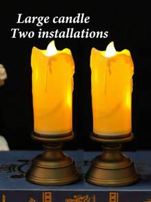 Vela electrónica con luz LED en forma de gota simulada, candelabro retro de luz nocturna pequeña, decoración de escritorio para ambiente - Luz cálida - Ver 12