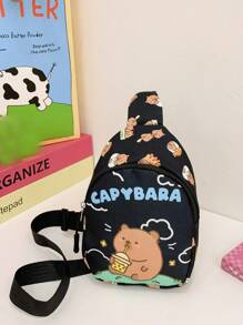 Capybara Pattern Kids Waist Bag, Cartoon Fashion Girls Mini Chest Bag, Casual Sling Crossbody Bag For Boys Toddler, Lightweight