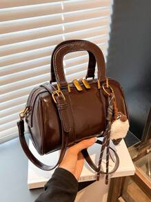 2025年新款纯色柔软PU奢华手提包，时尚复古女士日常及节日礼品包