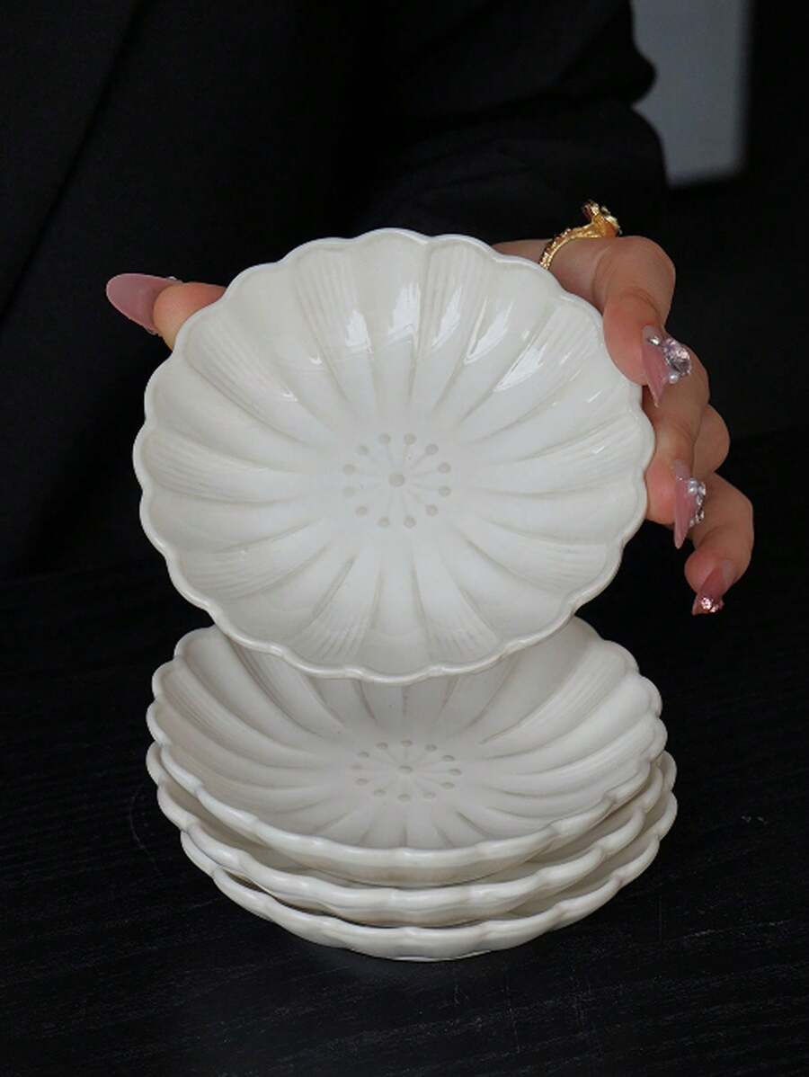 1/2/4 件陶瓷花卉图案调味品/蘸酱碟,复古风格调味品/莎莎酱/酱油/芥末酱托盘,多功能调味品盘,学校用品 - 多 - 查看 1