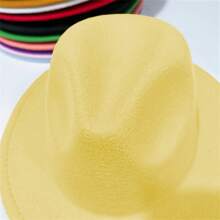 4-10 Years Fedora Hat Solid Color Jazz Hats Classic Wide Brim Panama Dress Hat For Clothes Accessories - 黃色 - 查看 6