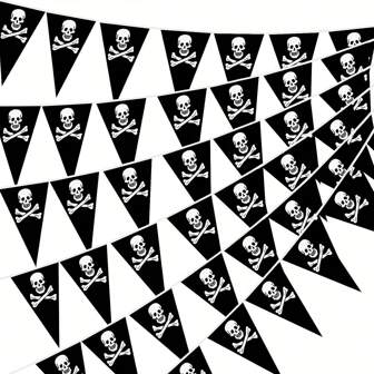 10m/Set Pirate Flags 20pcs Pirate Birthday Party Decor Pirate Skeleton Flag Pirate Ship Triangular Flag Pirate Party Celebration Decor