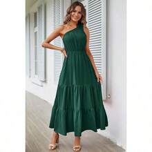 Women's Summer Floral Maxi Dress Knot One Shoulder Sleeveless Ruffle Flowy Boho Beach Wedding Guest Dresses