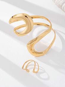 1 Set de joyas con diseño espiral, conjunto de pulsera y anillo gruesos, brazalete de mujer, anillos y pulseras a juego