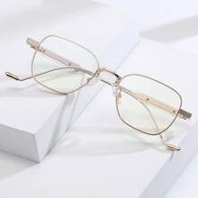 1pc Women's Fashion Metal Frame Eyeglasses With White Lenses, Suitable For Casual Wear - Gold Frame - View 1