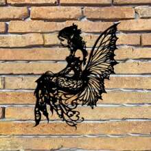 1 pièce sculpture murale en métal de style art déco représentant une fée - décoration murale pour jardin et patio, art mural en silhouette de fer pour salon, balcon, espaces extérieurs