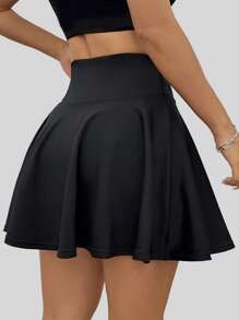 口袋运动裙，高腰无缝防走光双层迷你裙，网球裙，健身舞蹈网球裙，性感高腰短裤，户外防漏慢跑短裤，纯色简约日常百褶裙裤 - 黑色 - 查看 6