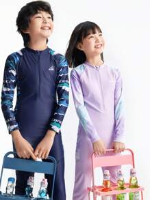 Annil Tween Girl Clothing Girls Boys Medium And Large Tween Girl Swimwear One-Piece Long Sleeve Suit Summer - Royal Blue - View 3