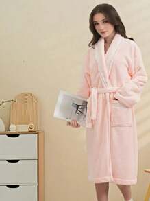 1pc Solid Color Embroidery Ladies Bath Robe *Please Refer To Size Chart When Purchasing* Teenage Bathrobe, Quick Drying Super Soft Coral Fleece Absorbent, Suitable For Sauna/Beach/Pool/Bathroom Back To School - Multicolor - View 11