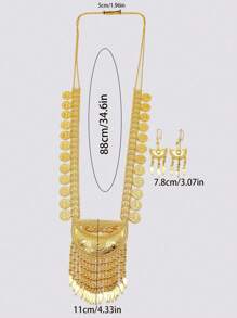 1 Set Vintage Jewelry For Women, Including Zinc Alloy Long Necklace And Tassel Earrings, Suitable For Weddings And Parties, All-Season Accessory - Gold - View 3